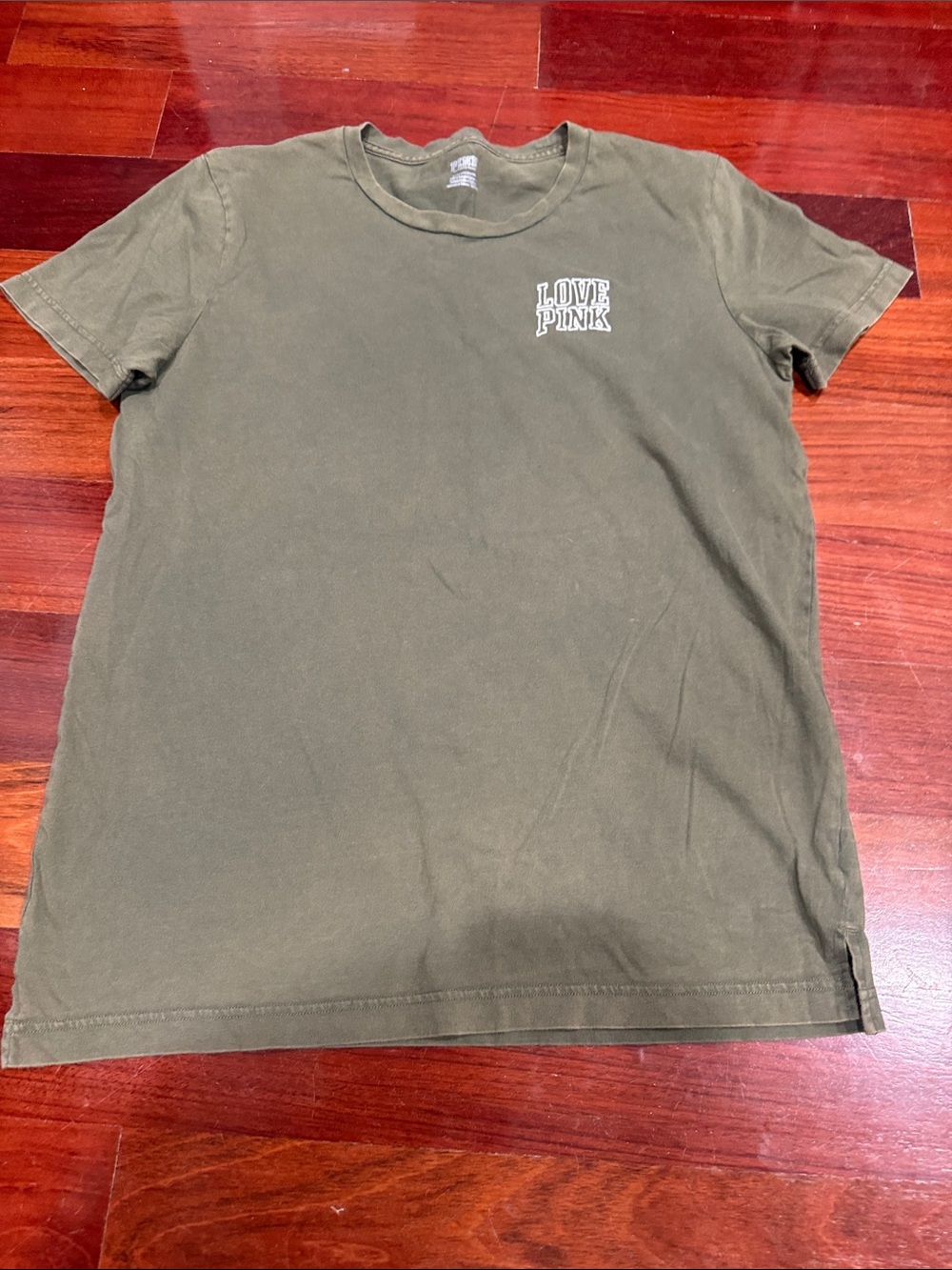 PINK Victoria's Secret Olive Green 'Love PINK' Short Sleeve Tee
